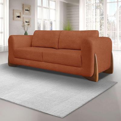 Sofá 2 Lugares 1,80m Linho Bouclé Terracota Com Detalhes Em Madeira - Jobim Lucadi Home