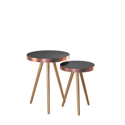 Kit 02 Mesas Malaga - Sxx Multicoisas Preto E Cobre