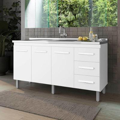 Balcão Vinca 3 Portas 3 Gavetas Cozinha Mb1 150cm Cor Branco