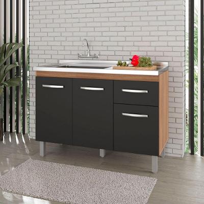 Balcão Lírio 3 Portas 1 Gaveta Cozinha Mb1 120cm Cor Savana Preto Pc