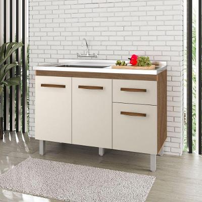 Balcão Lírio 3 Portas 1 Gaveta Cozinha Mb1 120cm Cor Savana Off White
