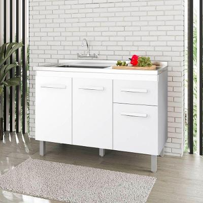 Balcão Lírio 3 Portas 1 Gaveta Cozinha Mb1 120cm Cor Branco