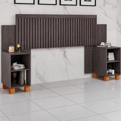 Cabeceira Box Mumbai Ripada Mdf Reforçado Ajustável Para Casal E Queen Com Nicho - Mocaccino