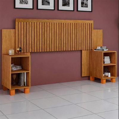 Cabeceira Box Mumbai Ripada Mdf Reforçado Ajustável Para Casal E Queen Com Nicho - Naturale