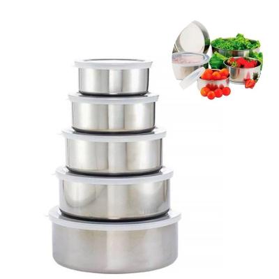 Kit 5 Tigelas Inox Com Tampa Potes Redondos Jogo Hermético Cozinha