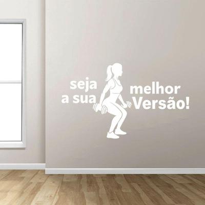 Adesivo De Parede Academia Seja A Sua Melhor Versão Mulher (160x95cm) Cor Branco Cor Preto