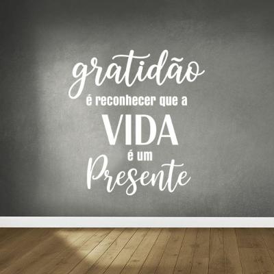 Adesivo Parede Gratidão Vida Presente Decorativo 65x70cm Branco Cor Branco