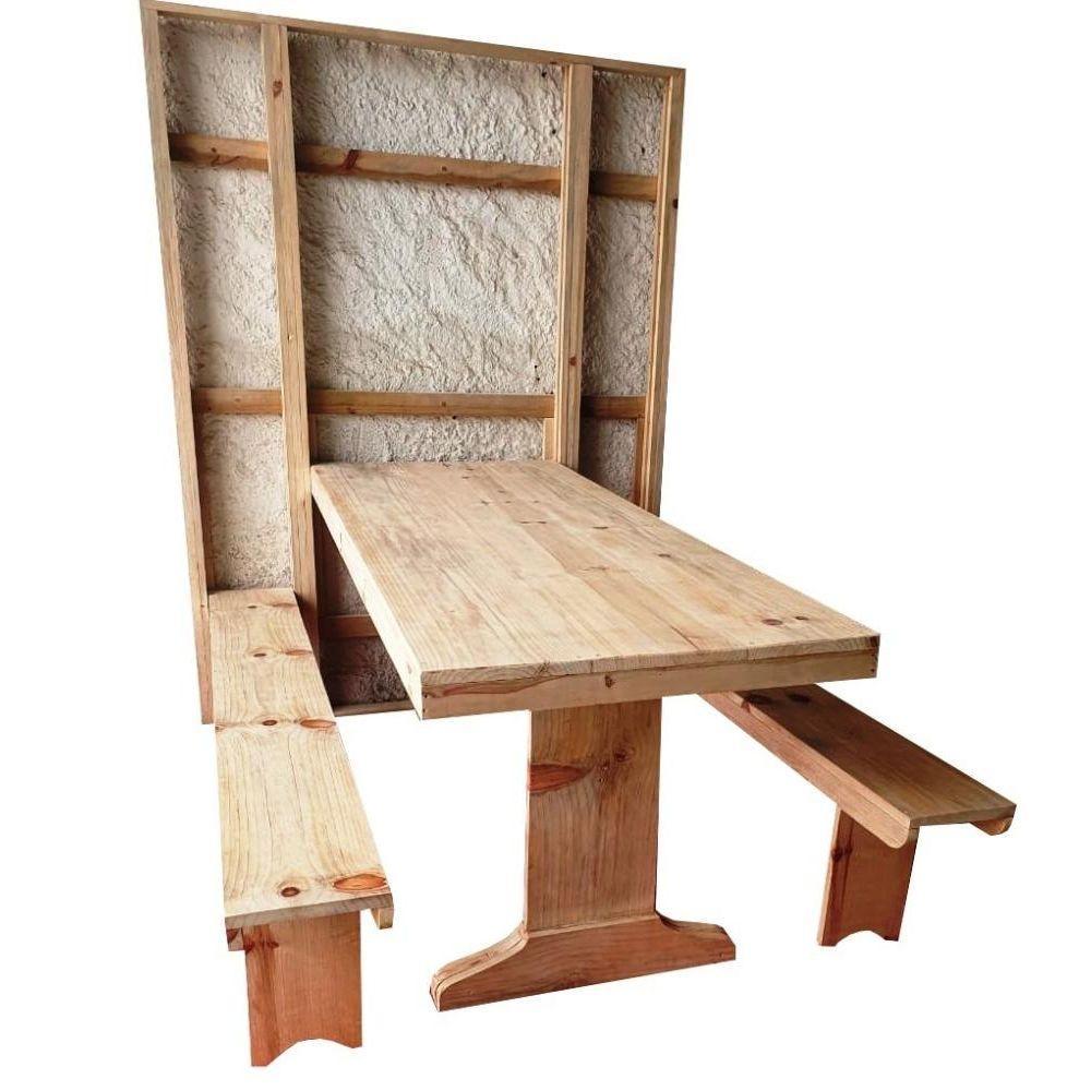 Mesa Parede com 2 Bancos Dobrável 1,5m Sem Pintura Madeira - 1
