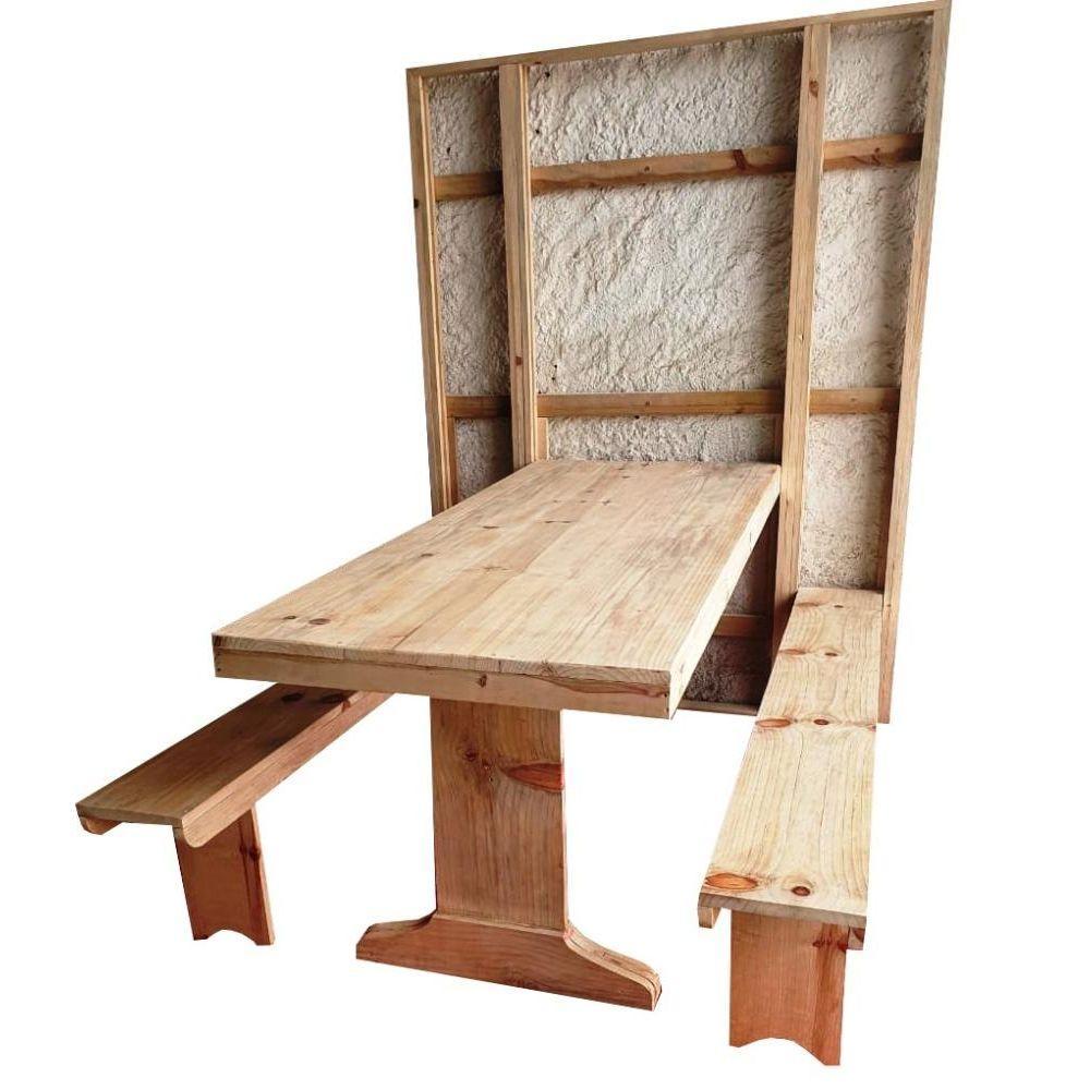 Mesa Parede com 2 Bancos Dobrável 1,5m Sem Pintura Madeira - 2