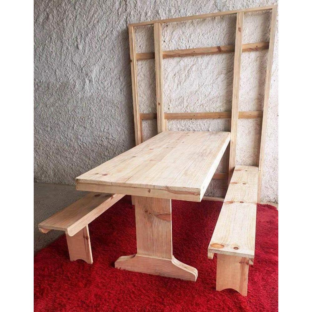 Mesa Parede com 2 Bancos Dobrável 1,5m Sem Pintura Madeira - 3