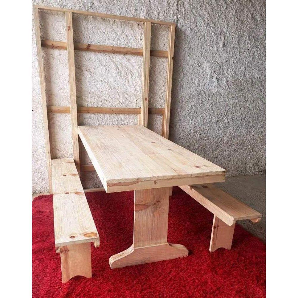 Mesa Parede com 2 Bancos Dobrável 1,5m Sem Pintura Madeira - 4