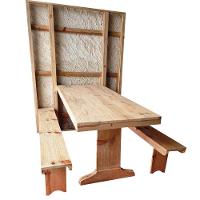 Mesa Parede com 2 Bancos Dobrável 1,5m Sem Pintura Madeira - 1