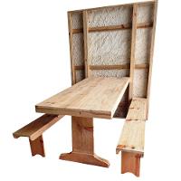 Mesa Parede com 2 Bancos Dobrável 1,5m Sem Pintura Madeira