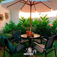 Mesa Para área Externa, Gourmet, Jardim Com Tampo Em Alumínio Ripado - Preto Tampo Tampo Com Furo - 2