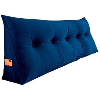 Almofada Para Cabeceira Encosto Apoio Lombar Spot 195cm Com Porta Celular Suede - Abmaza Cor Azul Escuro