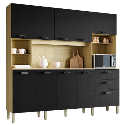 Cozinha Compacta 10 Portas 2 Gavetas 222 Cm Intense Ktp Freijo Nero