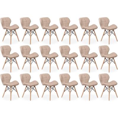 Kit 18 Cadeiras De Jantar Charles Eames Slim Wood Estofada - Nude