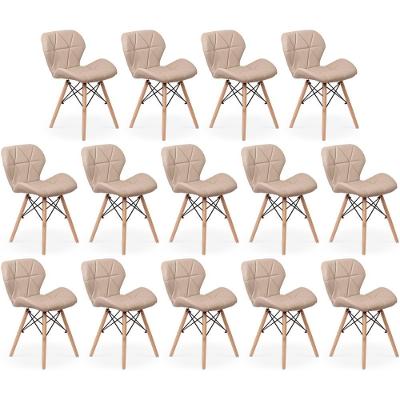 Kit 14 Cadeiras De Jantar Charles Eames Slim Wood Estofada - Nude