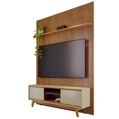 Painel E Bancada Tv 65 Polegadas 245x179 Cm Milo Madetec Cumaru Opala