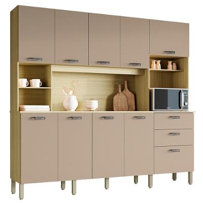 Cozinha Compacta 10 Portas 2 Gavetas 222 Cm Intense Ktp Freijo Vanilla