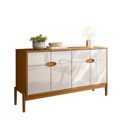 Aparador Buffet Intense 4 Portas C- Pés Em Madeira Freijó-off White Perolizado