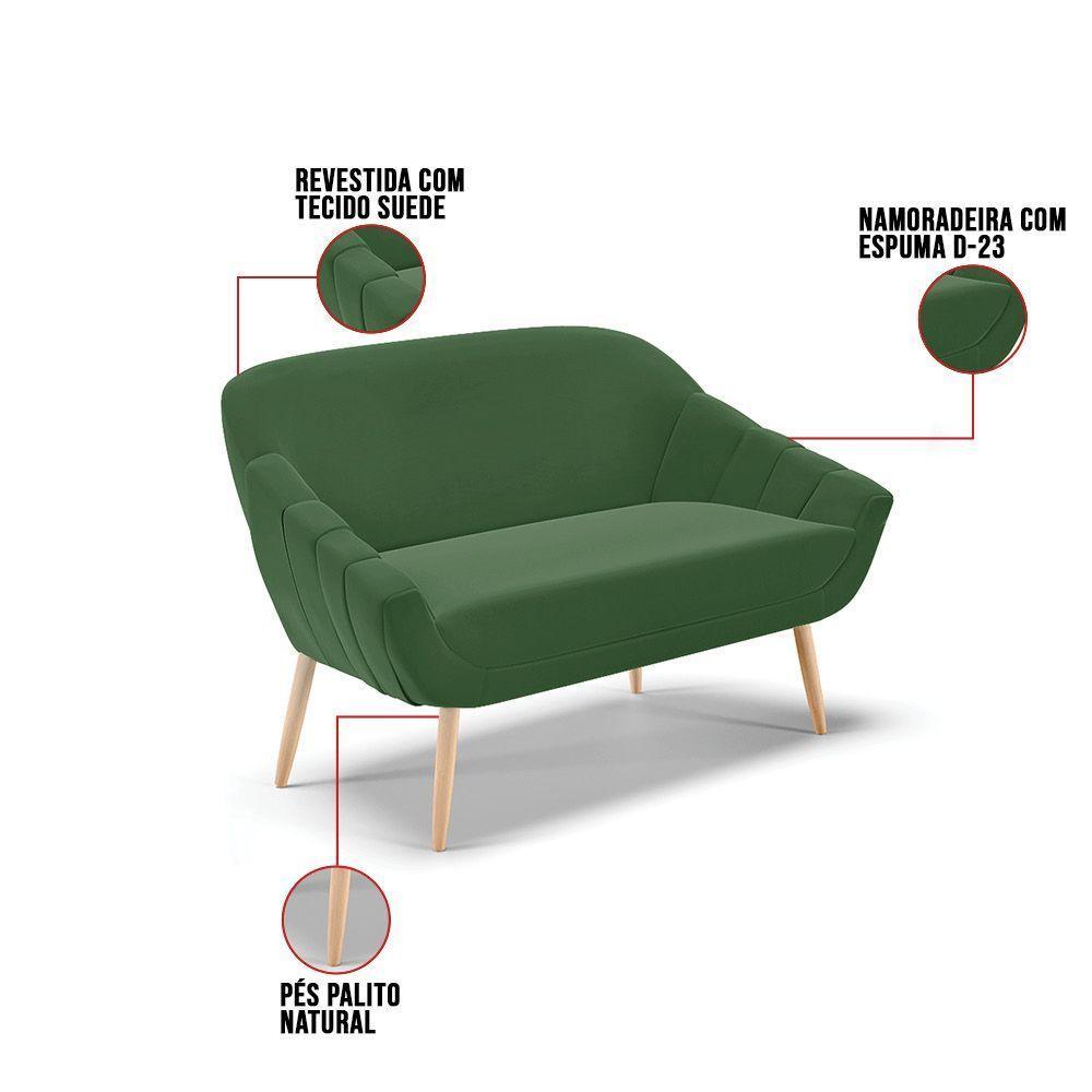 Namoradeira 02 Lugares Suede Verde Pés Palito Natural - 4