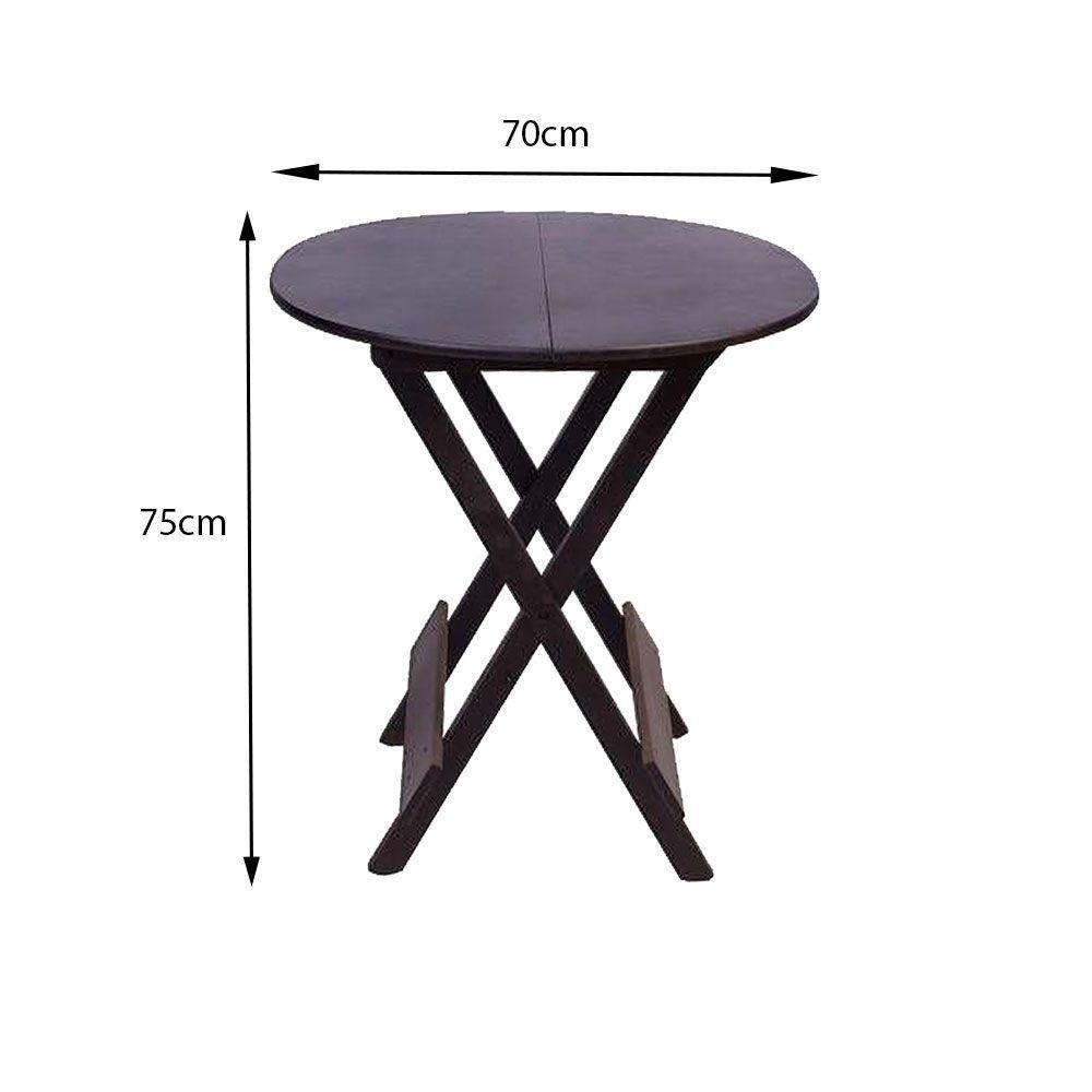 Mesa Redonda Dobrável Em Madeira Maciça 70X70 Marrom - 2