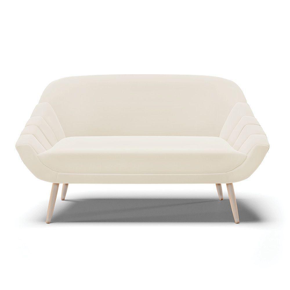 Namoradeira 02 Lugares Veludo Bege Pés Palito Natural - 6