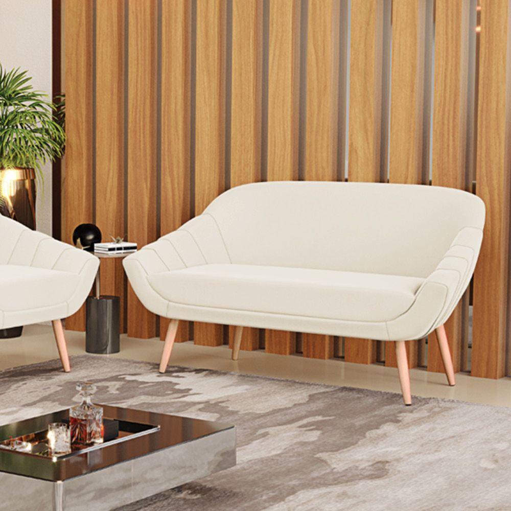 Namoradeira 02 Lugares Veludo Bege Pés Palito Natural - 7