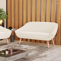 Namoradeira 02 Lugares Veludo Bege Pés Palito Natural - 7