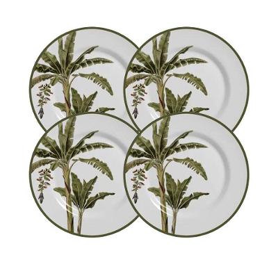 Jogo 4 Pratos De Sobremesa De Cerâmica 20cm Malibu Coqueiro Alleanza 1ª Linha