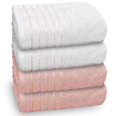 Kit 4 Toalha De Banho Golden, 100% Algodão Premium, 78x150cm, Banhão, Gramatura 500 Rosa Gloss/branca