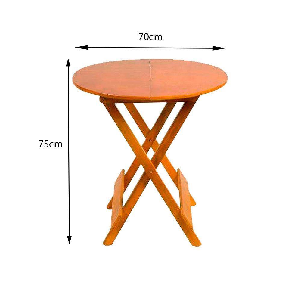 Mesa 70X70 Dobrável Redonda Em Madeira Padrão - Mel - Marrom - 2