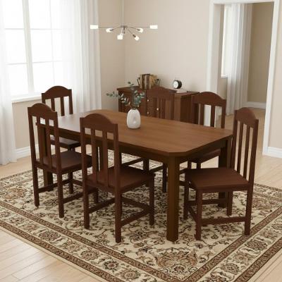 Conjunto Mesa Jantar Com 6 Cadeiras Madeira Maciça Castanho - Castanho Sem Estofado