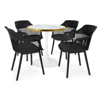 Conjunto Mesa De Jantar Redonda Majestic 70cm Branca Com 4 Cadeiras Estofadas Marcela - Preto