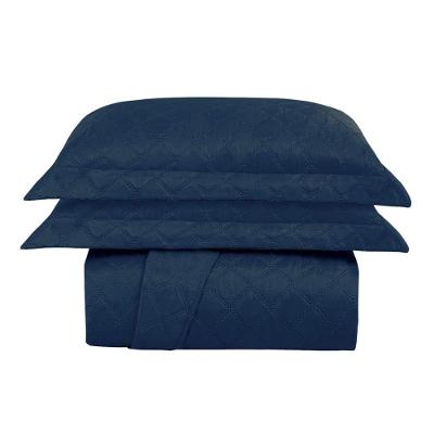 Kit Cobre Leito Colcha Charlote Solteiro 2 Peças Dupla Face Liso Classic - Azul Marinho - 100% Poliéster