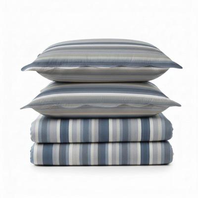 Kit Cobre Leito Colcha Magnus Queen 3 Peças Dupla Face Estampado Geométrico - Listas Blue - 100% Poliéster