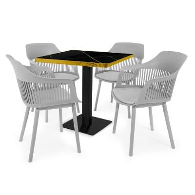 Conjunto Mesa De Jantar Quadrada Venezia 70x70cm Preta Com 4 Cadeiras Estofadas Marcela - Cinza