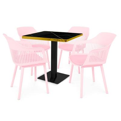 Conjunto Mesa De Jantar Quadrada Venezia 70x70cm Preta Com 4 Cadeiras Estofadas Marcela - Rosa