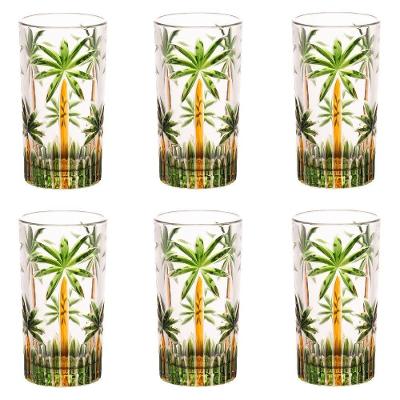 Conjunto 6 Copos Altos De Cristal 360ml Palm Tree Handpaint Wolff