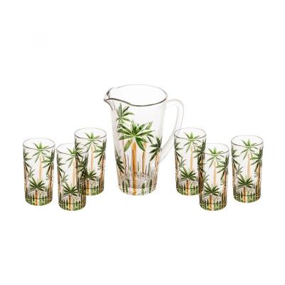 Conjunto Jarra 6 Copos Palm Tree Handpaint Cristal - Wolff
