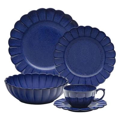 Aparelho de Jantar Flora Amor-perfeito 30 Peças Porcelana Uso Diário Azul Oxford