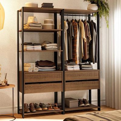 Guarda-roupa Closet Modulado 4 Gavetas 6 Prateleiras 140cm Rustic/preto Valencia Madesa Xa Rustic/preto