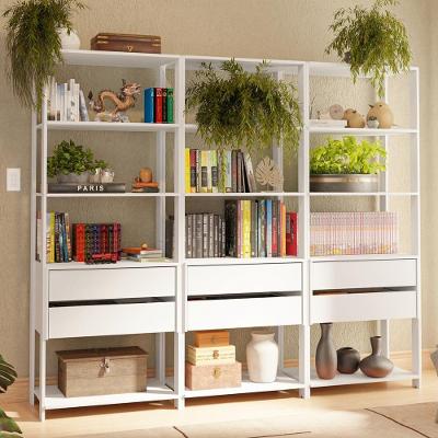 Estante Armário Multiuso Para Livros 6 Gavetas 12 Prateleiras 210 Cm Branco Valencia Madesa Xa Branco