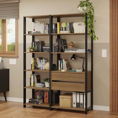 Estante Armário Multiuso Para Escritório 129cm 9 Prateleiras 2 Gavetas Rustic/preto Madesa Preto/rustic