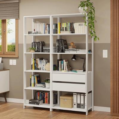 Estante Armário Multiuso Para Escritório 129cm 9 Prateleiras 2 Gavetas Branco Madesa Branco