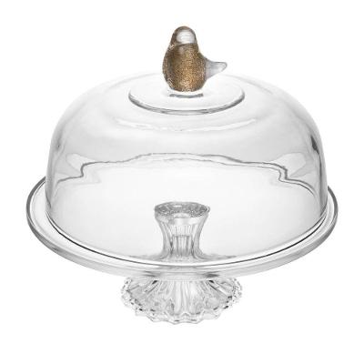 Boleira de Cristal Bird com Pé e Tampa para Servir Bolos Transparente com Pegador Âmbar Wolff