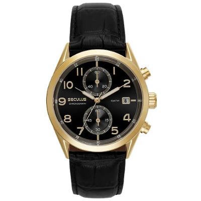 Relógio Seculus Clássico 77338gpsvdc2 Couro Crocodilo Preto