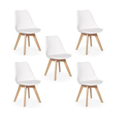 Kit C-5 Cadeiras Leda ? Charles Eames Saarinen Wood Com Almofada Branca