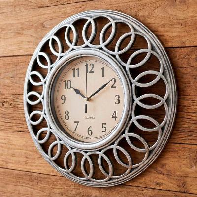 Relógio De Parede Decorativo Vazado Prata Vintage De 46,5cm